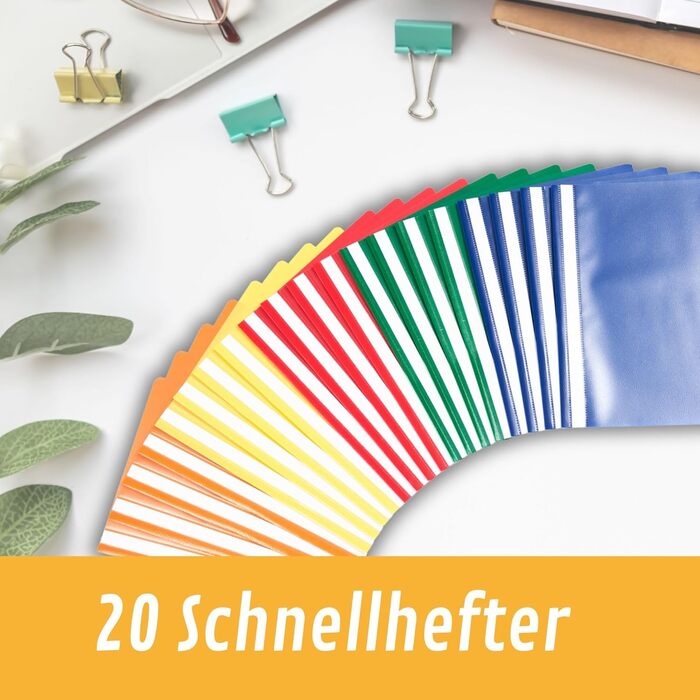 Папок-застібок (PP) DIN A4, 5 кольорів, пластик, що переробляється, зроблено в Німеччині - стійкі до документів та без кислот - 1 комплект (1 x 20 шт.), 20