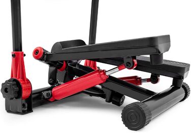 Степер Hop-Sport з ручками - компактний степер-гойдалка для домашнього використання, фітнес-пристрій з РК-дисплеєм та еспандерами, тренування зі скандинавської ходьби, максимальне навантаження 100 кг, червоний