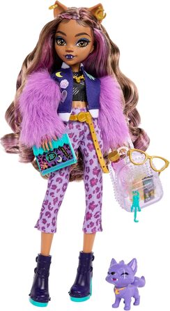 Лялька Monster High Клодін Вульф з собакою Кресентом та аксесуарами, такими як рюкзак, календар, снеки тощо, роздрібна ціна 65 HRP