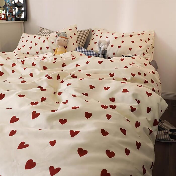 Постільна білизна для дівчаток 135x200 серця червоні дитячі комплект постільної білизни білий з червоними серцями 100 мікрофібра д