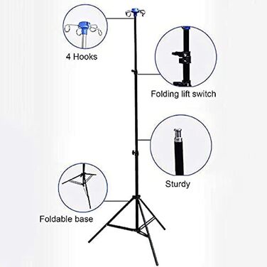 Інфузійний стовп, регульований по висоті інфузійний стовп Регульований по висоті інфузійний стовп Висувна портативна підставка для внутрішньовенного введення з 4 гачками для догляду за людьми похилого віку вдома, в лікарні та лікарні