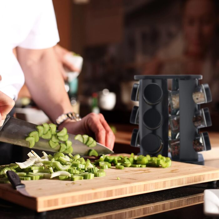 Підставка для спецій Relaxdays з 12 баночками для спецій, що можна багаторазово наповнювати, зі вставкою-шейкером, обертовою каруселью для спецій, нержавіюча сталь, чорна