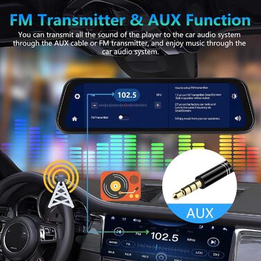 Дзеркальний відеореєстратор Podofo з бездротовим автопрогравачем, Android Auto з HD-камерою заднього виду 9,66-дюймовий IPS сенсор