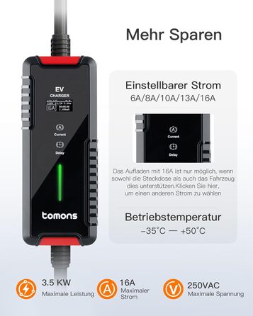 Тип 2 зарядний кабель Schuko 3,5 кВт, 16А, 6М зарядний кабель електромобіля, мобільний зарядний пристрій для електромобіля Wallbox