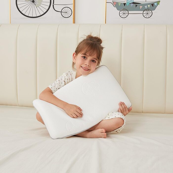 Дитяча подушка SIKAINI - Охолоджуюча тканина з принтом ведмедя, Піна з ефектом пам'яті, Ергономічний дизайн, Дихаюча, Ідеально під