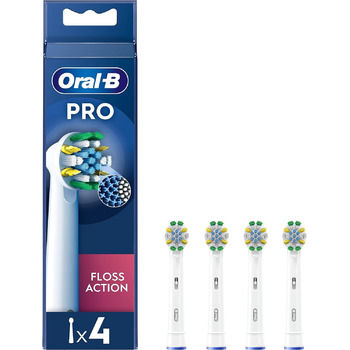 Електрична зубна щітка Oral-B Pro Floss Action, X-подібна та міжзубна щетина для більш глибокого видалення зубного нальоту, 4 насадки для зубної щітки, біла 4 карат