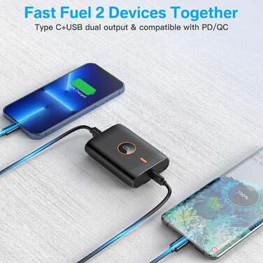 Маленький, але потужний USB C зі світлодіодним дисплеєм Power Bank, портативний Power Bank без кабелю, зовнішній акумулятор підходить для телефону iPad Huawei XiaoMi Samsung та інших, 10000 mAh, PD 22.5W