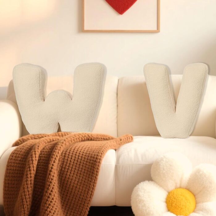 Подушка з літерами, подушка з англійським алфавітом, подушка з ініціалами, подушка з літерами англійського алфавіту від А до Я, для дивана, спальні, декору вітальні (V, 40 * 35 * 10 см) V 40*35*10 см