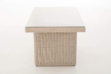 Садовий обідній стіл CLP з поліратангу FISOLO приблизно 79 x 138 см Висота 67 см Скляна стільниця безпечне скло 5 мм товщина ротанга 5 мм, колір перлинно-білий