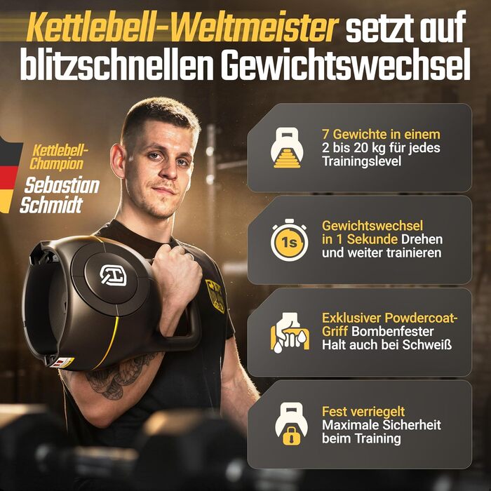 Регульована гиря HQ Germany Порошкове покриття грифу - 10/20 кг, чорна