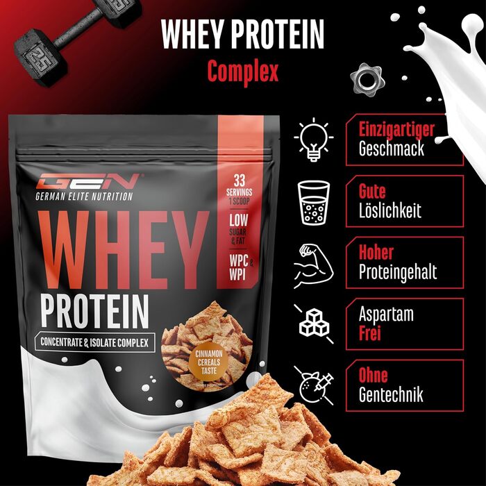 Сироватковий протеїновий порошок German Elite Nutrition, 1000 г, Злаки з корицею