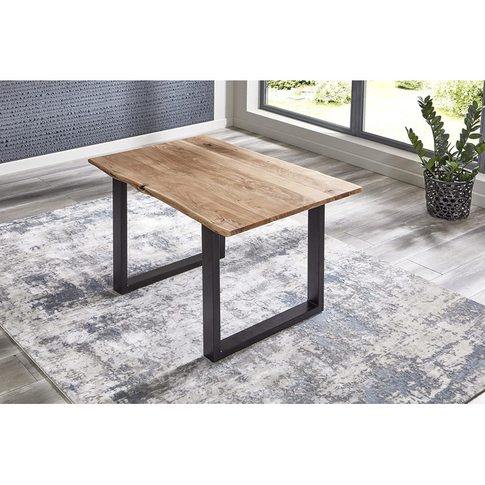 Обідній стіл SAM 100x70 см Billy, справжній живий край, обідній стіл з масиву акації натуральний колір, стіл з живим краєм та U-подібною рамою чорний 100 x 70 см натуральний колір / чорний