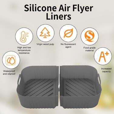 Силіконові вставки Аксесуари для фритюрниці 10.4L Ninja AF500EU AF500EUCP, силіконова форма для аксесуарів для фритюрниці (сірий-2 шт. и 5.2 л ука 10.4 л) чорний 2 шт. и 5,2 л ука 10,4 л