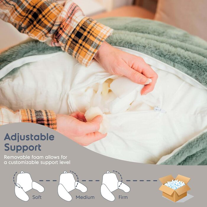 Хутряна подушка для читання Nestl, стильна спинка для сидіння в ліжку, штучне хутро, подушка для крісла-ліжка з підлокітниками, подушка для читання для сидіння в ліжку, для дорослих та дітей, подушка для підтримки спини для відпочинку в ліжку, зелений ста