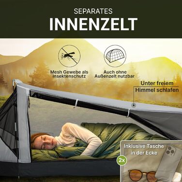 Намет EXPLORER Namib на 1 та 2 особи, малий розмір, надлегкий, для подорожей на велосипеді або мотоциклі, 1-2 особи, водяний стовп 3000 мм, з окремим внутрішнім наметом, для піших прогулянок, трекінгу, кемпінгу, 1 особа