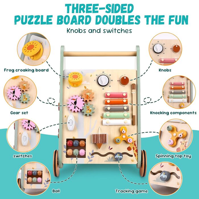 Дерев&39яні ходунки Highbird, іграшка для ходьби Монтессорі, дитячі ходунки з гумовими дерев&39яними колесами для дівчаток та хлопчиків від 1 року, розвивають моторику та стимулюють творчість