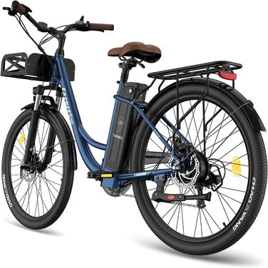 Електровелосипед 26 дюймів, Електровелосипед для жінок та чоловіків, акумулятор 36 В 20,3 Аг, Електровелосипед 250 Вт 25 км/год, Запас ходу міського електровелосипеда 80-200 км, Електровелосипед Pedelec 7S, Вантажопідйомність велосипеда 120 кг, Синій, 26 