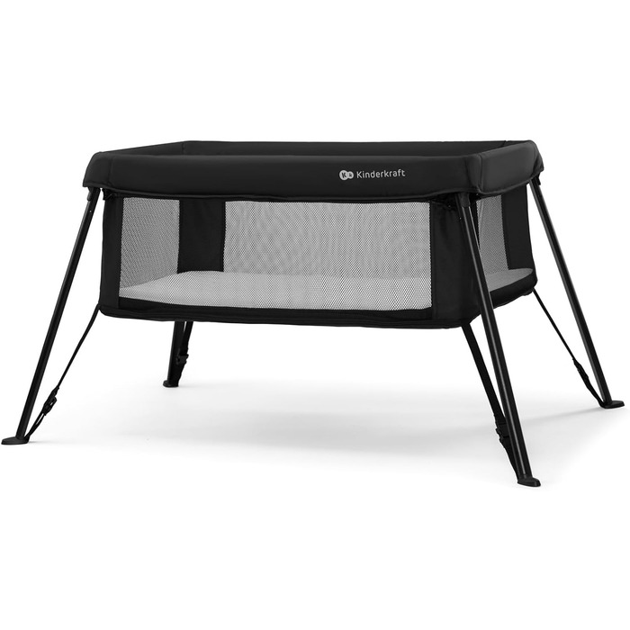Дитяче ліжечко Kinderkraft CAMI 3-в-1, дорожнє ліжечко для малюків від народження до 3 років, функція манежу, легке компактне складання, дорожній рюкзак у комплекті, два рівні, чорний