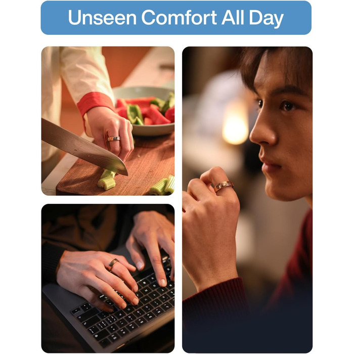 Надтонке смарт-кільце зі штучним інтелектом, 10-денний час роботи від батареї, трекер сну/стресу/серцевого ритму, смарт-кільця для чоловіків, водонепроникність IP68, сумісність з iOS та Android (Galaxy Silver, 8) 8 Silver, 2 Air