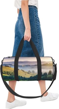 Спортивна сумка для подорожей Світанок, з принтом пейзажу, чорна, універсальний розмір