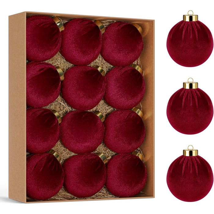 Ялинкові оксамитові кульки 12 шт бордові Miaikoe