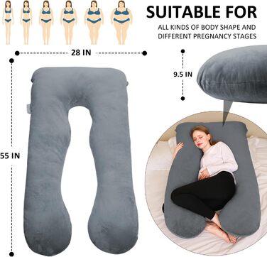 Подушка для вагітних Chilling Home, U-подібна подушка для сну на боці з чохлом, велика подушка для годування, підтримуюча подушка для жінок та тих, хто спить на боці (чорна/синя)