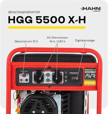 Бензиновий генератор потужністю 5 кВт Тихий генератор з автоматичним регулюванням напруги (AVR) Бак 18 л До 9,2 годин (при 50 навантаженні) роботи для комерційного та приватного використання, 96 дБ/А Бензиновий генератор потужністю 5 кВт