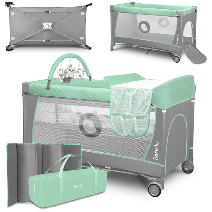 В1 дитяче ліжечко для подорожей, манеж з боковим входом, пеленальний столик, дві висоти підвіски матраца, іграшкове простирадло з