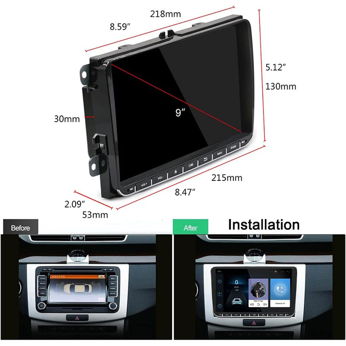 Для VW Android Автомобільна стереосистема GPS 9-дюймовий сенсорний екран Bluetooth Автомобільна стереосистема Автомобільний радіоплеєр для SEAT Passat Golf Skoda WiFi Mirror Link FM-RDS радіо Подвійний USB камера заднього виду