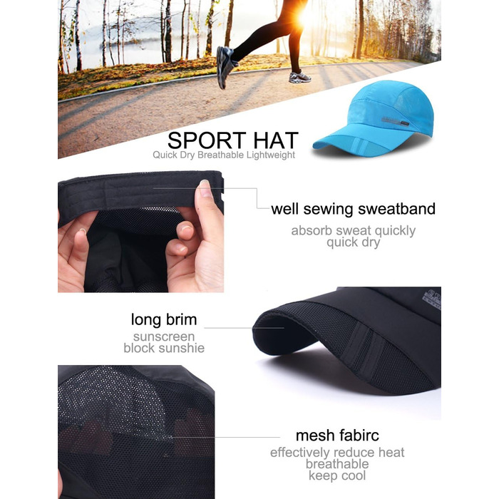 Бейсболка iBasingo Жіноча чоловіча кепка для бігу Унісекс Поліестер Бавовняний капелюх для тата Ультралегка швидковисихаюча шапка