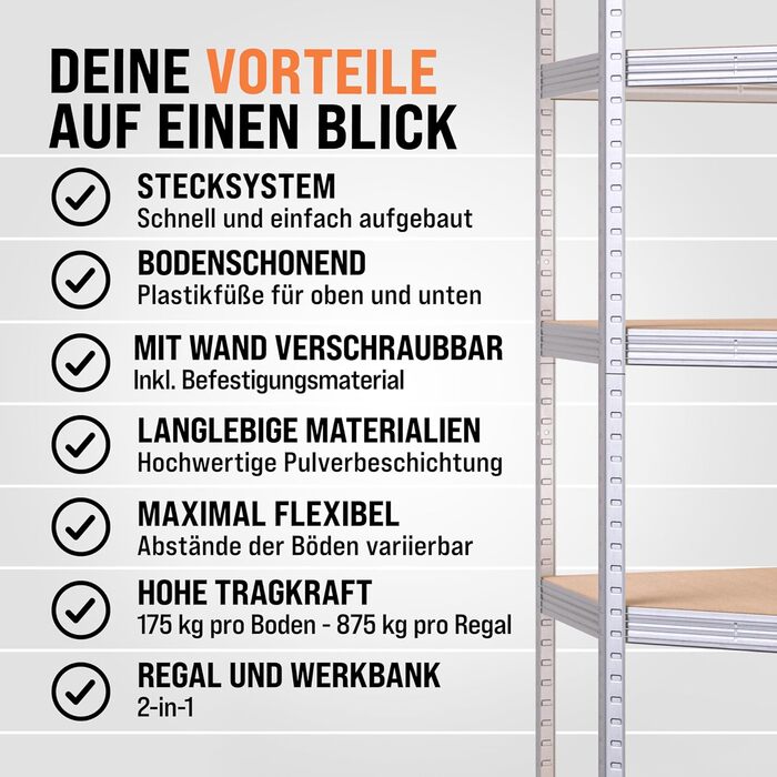 Кутова полиця Monzana 180x70x40 см 875 кг 5 полиць МДФ Міцна полиця Полиця для підвалу Вставна полиця Полиця для майстерні Срібний колір