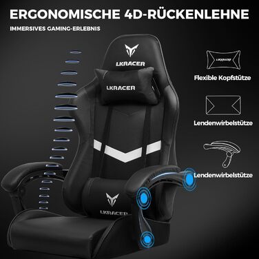 Ігрове крісло GTPLAYER Офісне крісло Масажне ігрове крісло Ергономічне ігрове крісло, підголівник з масажною подушкою для попереку, м&39яке ігрове крісло, обертове крісло чорного кольору