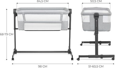 В-1 приліжкове ліжечко, дорожнє ліжечко з матрацом та простирадлом, 5-рівневе регулювання висоти матраца, 4 колеса з гальмами, м&39який матеріал, легка конструкція, сірий Neste Grey, 2 2-