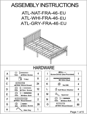 Ліжко Aspire Beds Atlantic Solid Timeless White Wooden Bed - елегантний дизайн Shaker, високоякісні матеріали, легке складання, універсальне, міцне, 200Д x 140Ш x 82В, біле