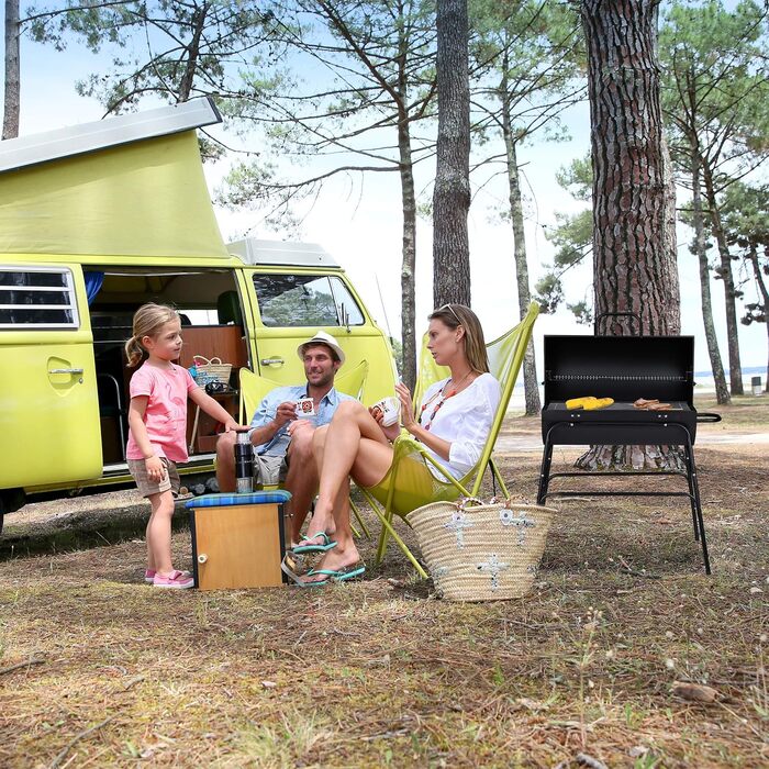 Гриль на вугіллі, великий мобільний гриль з кришкою, регульована вентиляція, міцний, розміри 96,5 x 103 x 64,5 см, чорний