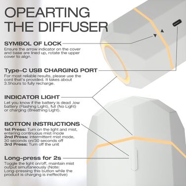 Аромадифузор SALKING, невеликий бездротовий акумуляторний дифузор для ефірних олій, портативний бездротовий ароматерапевтичний дифузор з акумулятором, автоматичним відключенням для домашнього офісу в автомобілі або йоги