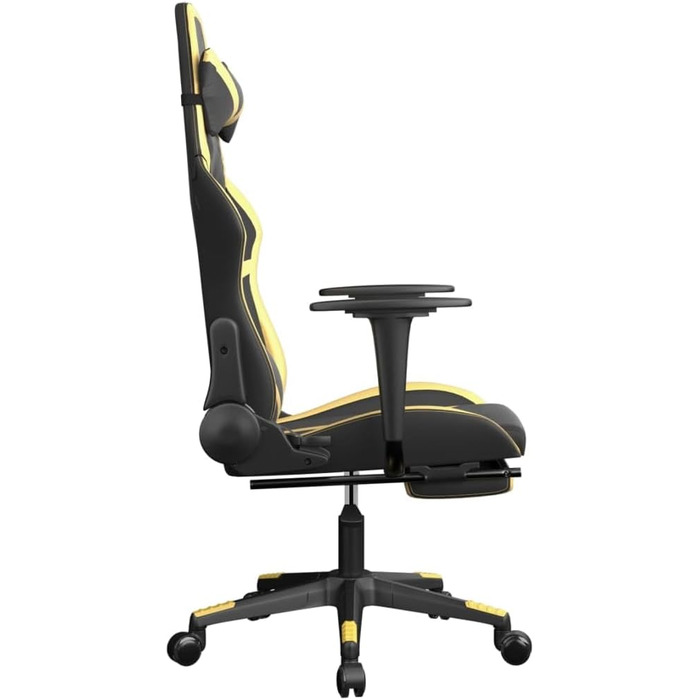 Геймерське крісло з підставкою для ніг, чорно-золотистого кольору, зі штучної шкіри