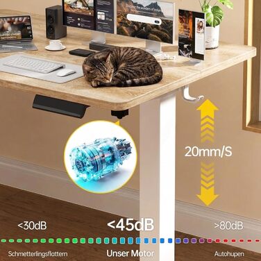 Стіл Grandder з регульованою висотою 140 x 80 см, електричний з 2 функціями пам&39яті, ергономічний стіл для роботи сидячи/стоячи, ігровий стіл з чотирисекційною стільницею, дуб 140 x 80 см, дуб