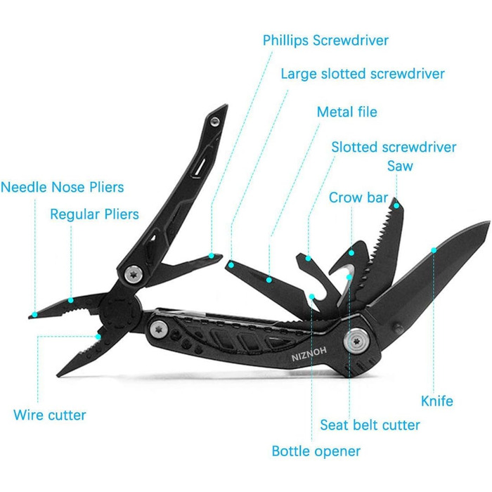 Набір плоскогубців HONZIN Multi Tool, складні плоскогубці 13 в 1 з нержавіючої сталі з нейлоновим чохлом Ідеальний кишеньковий інс