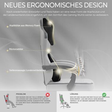 Ігрове крісло з підігрівом та масажною поперековою опорою, ергономічне ігрове комп&39ютерне крісло з пружинними подушками та підставкою для ніг, крісло для ПК з високою спинкою та відкидним кріслом для дорослих, сірий колір