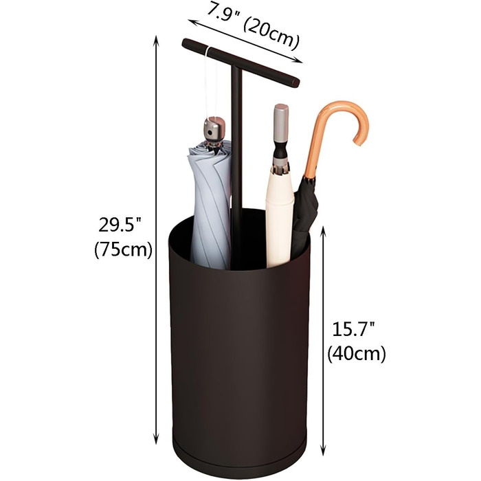 Окремо стояча підставка для парасольки LZZBLZ з короткою ручкою для підвішування парасольок, кругла підставка для парасольки з контейнером для зберігання, металевий тримач для палиці для дому, офісу, готелю (колір чорний)