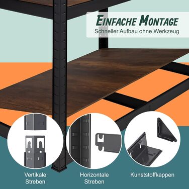 Міцний стелаж Relaxdays, ВШХ 168x80x40 см, 350 кг, 5 полиць, індустріальний стиль, полиця для зберігання в підвалі, вставного типу, чорний/коричневий