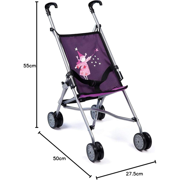 Коляска для ляльок, складна, з подвійними колесами, фіолетова, 50 x 27,5 x 55 см, 30112AA -