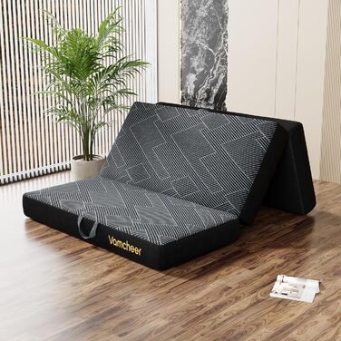 Складаний матрац Vamcheer, надзвичайно товстий гостьовий матрац - 15 см, 3-секційний складний гостьовий матрац з гелевої піни, для дорожнього ліжка, дорослих, кемпінгу, підлоги, гостьового ліжка (сірий, 90 x 200 x 15 см) 90x200x15