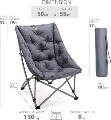 Розкішний складний кемпінговий стілець EVER ADVANCED, м&39який 6 см, вантажопідйомність 150 кг, невеликий розмір у упаковці, надзвичайно висока спинка, портативний складний стілець для кемпінгу, саду, балкону, пікніка, використання в приміщенні