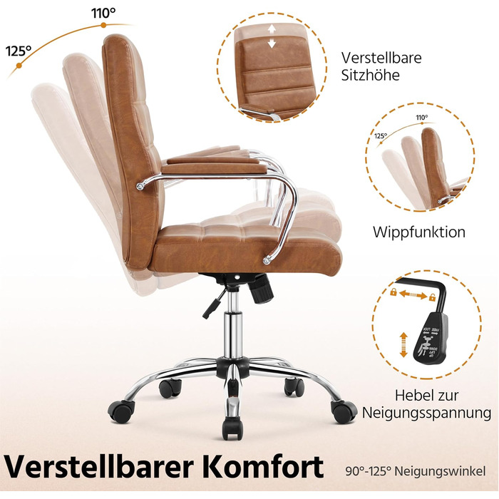 Офісне крісло Yaheetech, до 130 кг, штучна шкіра / метал, іржаво-коричневий