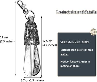 Чоловічий помічник у взутті з 3 частин міні-коротка ручка для подорожей, стабільний і міцний підйомник взуття з нержавіючої сталі з гачком для ключа, захистіть ваше взуття від деформації (колір B Gris