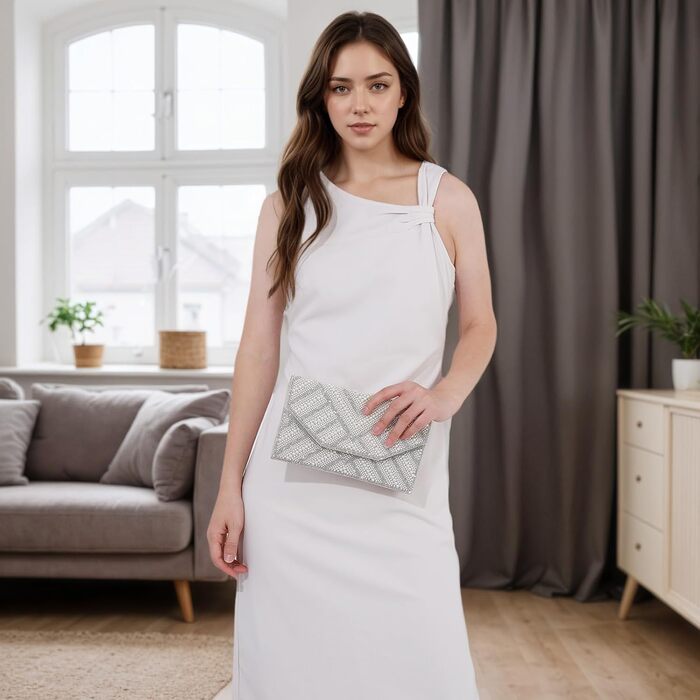 Клатч жіночий з перлами та стразами Перлина - елегантна вечірня сумочка на ланцюжку для весілля, випускного та святкових заходів, сріблястий