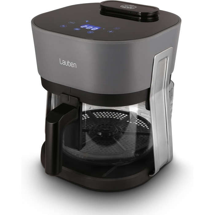 Фритюрниця Lauben Glass&Steam з гарячим повітрям 4500BG зі скляним кошиком для смаження, функцією пари, 8 програм, ручним налаштуванням часу та температури, кошик, безпечний для посудомийної машини, об'єм контейнера 4.5 л