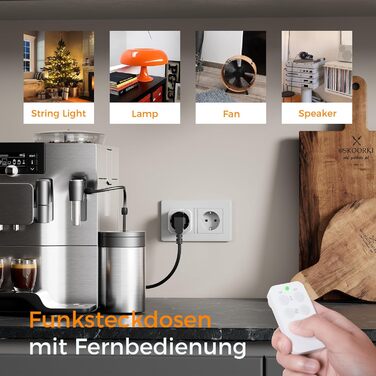 Бездротові розетки TESSAN з комплектом дистанційного керування, 3 розетки з 1 ручним передавачем, діапазон 30,5M, вилки з дистанційним керуванням для інтер&39єру, побутової техніки та світильників, 2300W, білі